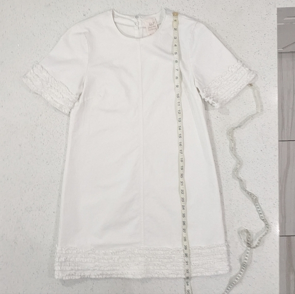 Cinq a Sept Woman White Military Short Sleeve Mini Dress A-Line Ruffle Smocked 2 - Picture 5 of 10